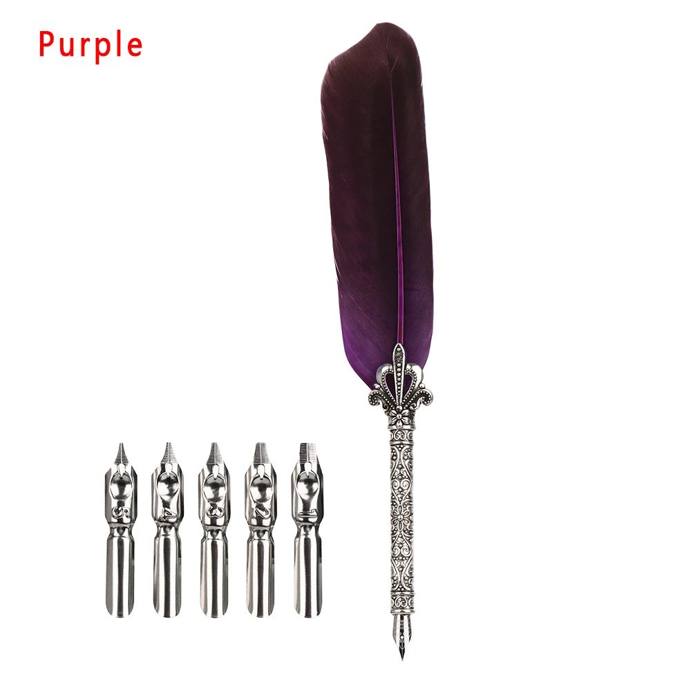 Luxury Feather Quill Pen Set With Ink Nibs Vintage Calligraphy Gift Box 11