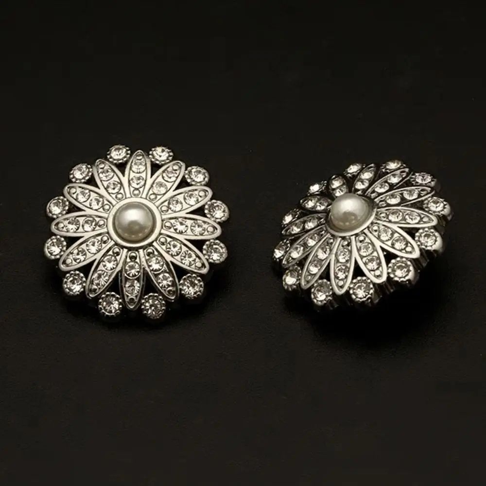 Vintage Metal Buttons Set With Pearl Rhinestone Accents For DIY Clothing Accessories 1