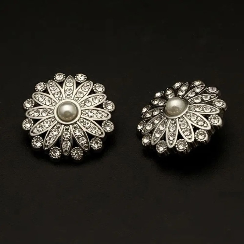 Vintage Metal Buttons Set With Pearl Rhinestone Accents For DIY Clothing Accessories 1