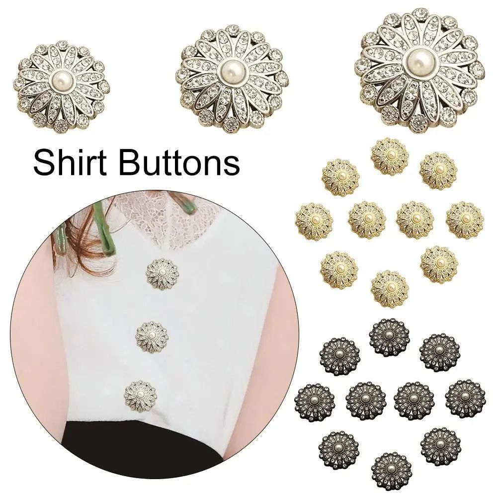 Vintage Metal Buttons Set With Pearl Rhinestone Accents For DIY Clothing Accessories 2