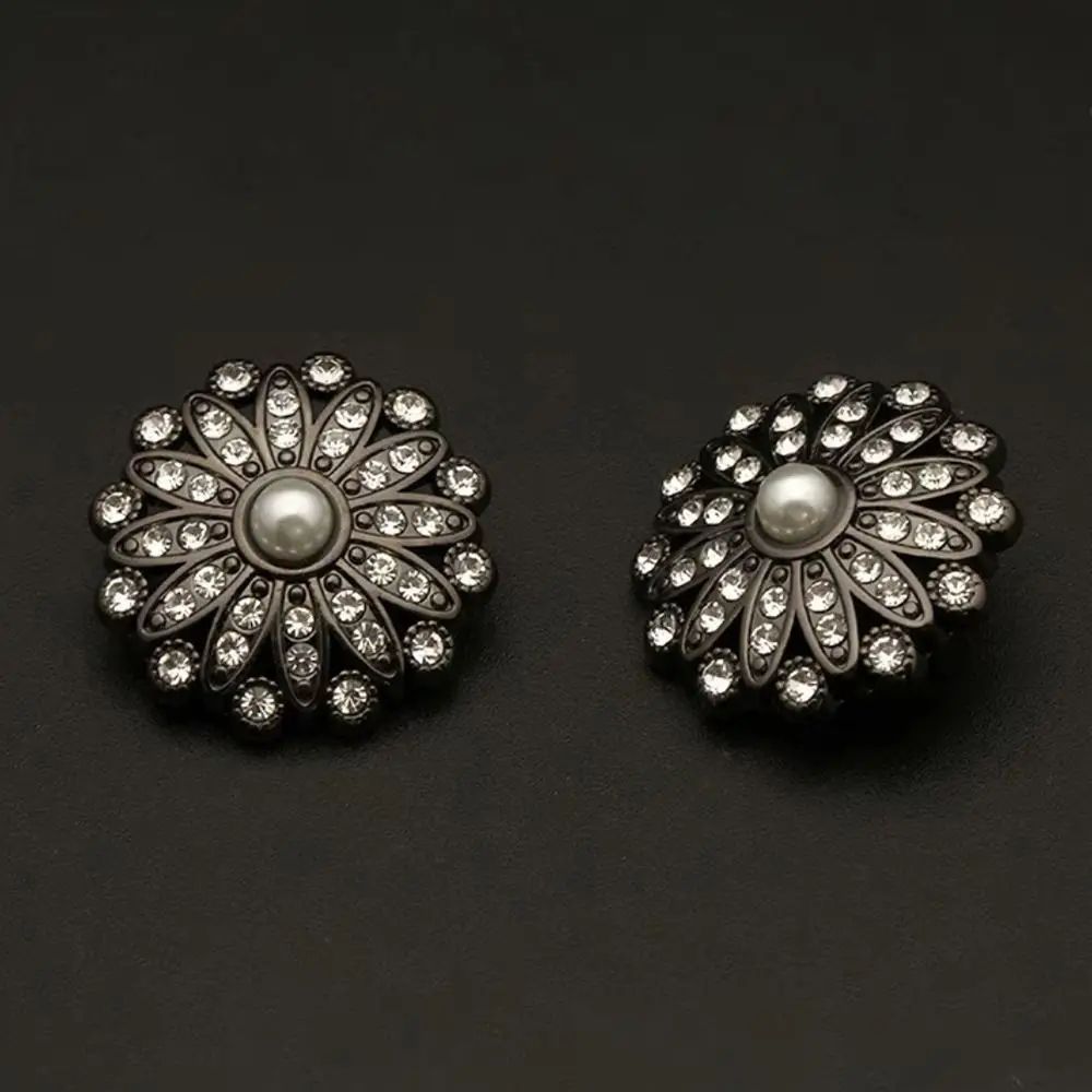 Vintage Metal Buttons Set With Pearl Rhinestone Accents For DIY Clothing Accessories 3