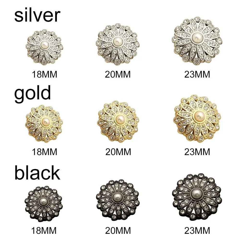Vintage Metal Buttons Set With Pearl Rhinestone Accents For DIY Clothing Accessories 4