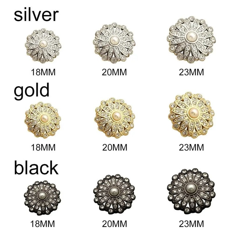 Vintage Metal Buttons Set With Pearl Rhinestone Accents For DIY Clothing Accessories 4