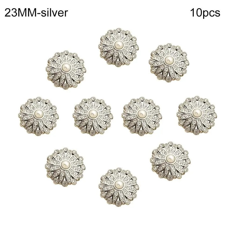 Vintage Metal Buttons Set With Pearl Rhinestone Accents For DIY Clothing Accessories 8