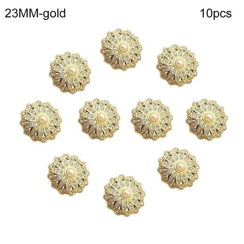 Vintage Metal Buttons Set With Pearl Rhinestone Accents For DIY Clothing Accessories 11