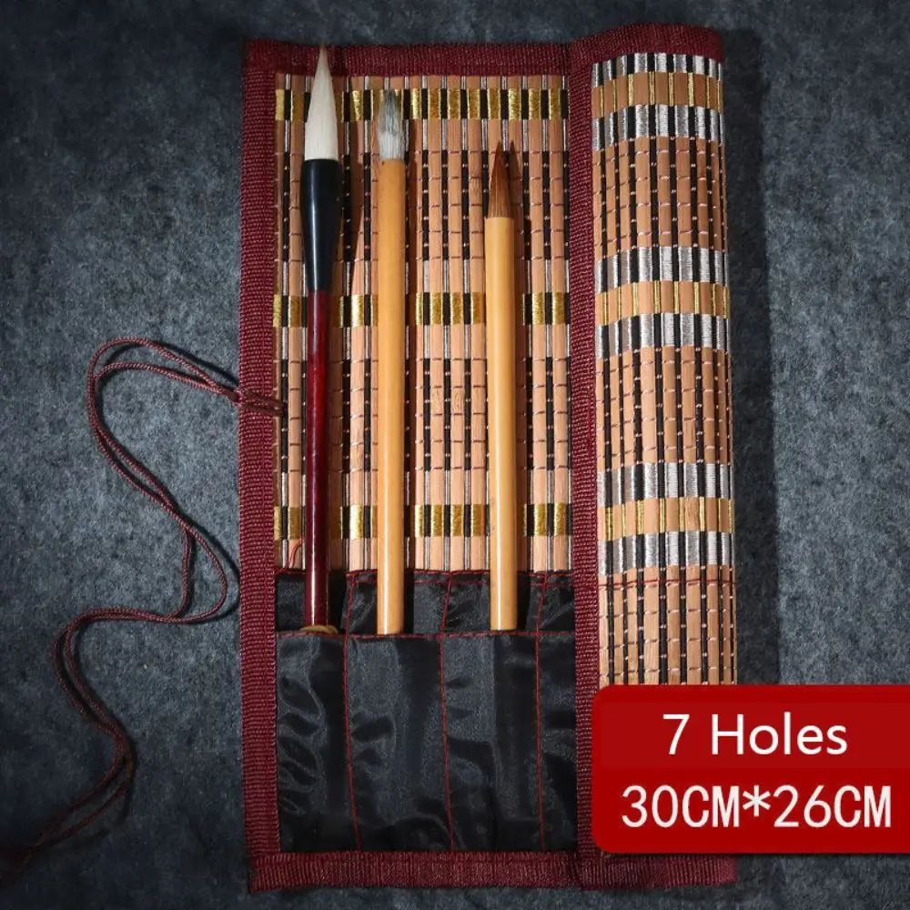 Vintage Bamboo Calligraphy Brush Holder Roll Large Capacity Art Supplies Organizer 6