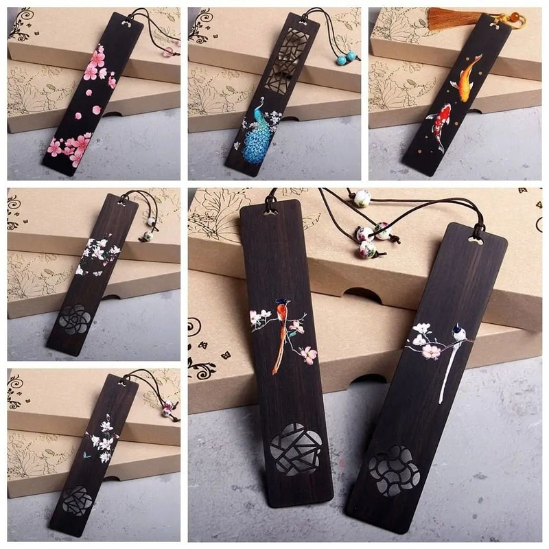 HandCarved Wooden Bookmark Chinese Style Ebony Book Clip 0