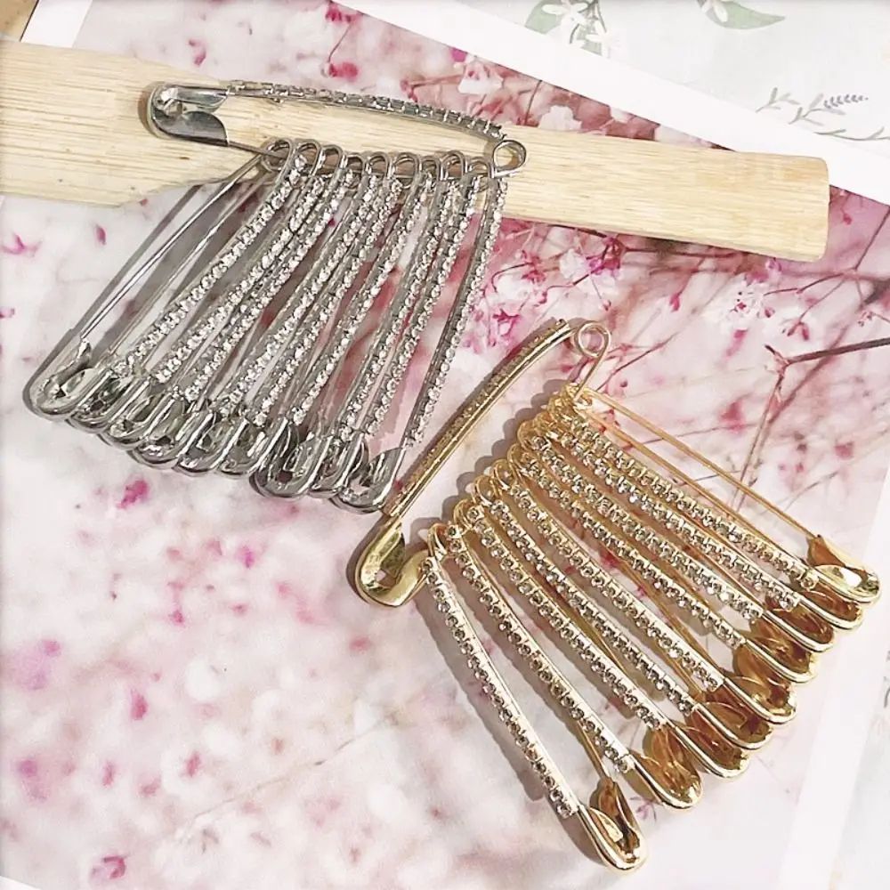 Elegant Gold Rhinestone Brooch Safety Pin Clip For Sweaters Shawls Hats 3