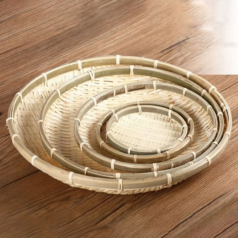 Handwoven Bamboo Serving Tray Basket Natural Bamboo Tray For Bread Fruit Home Display 0