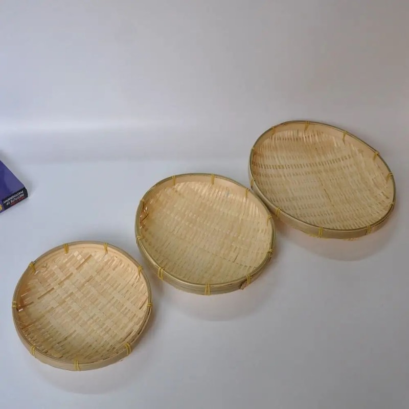 Handwoven Bamboo Serving Tray Basket Natural Bamboo Tray For Bread Fruit Home Display 3