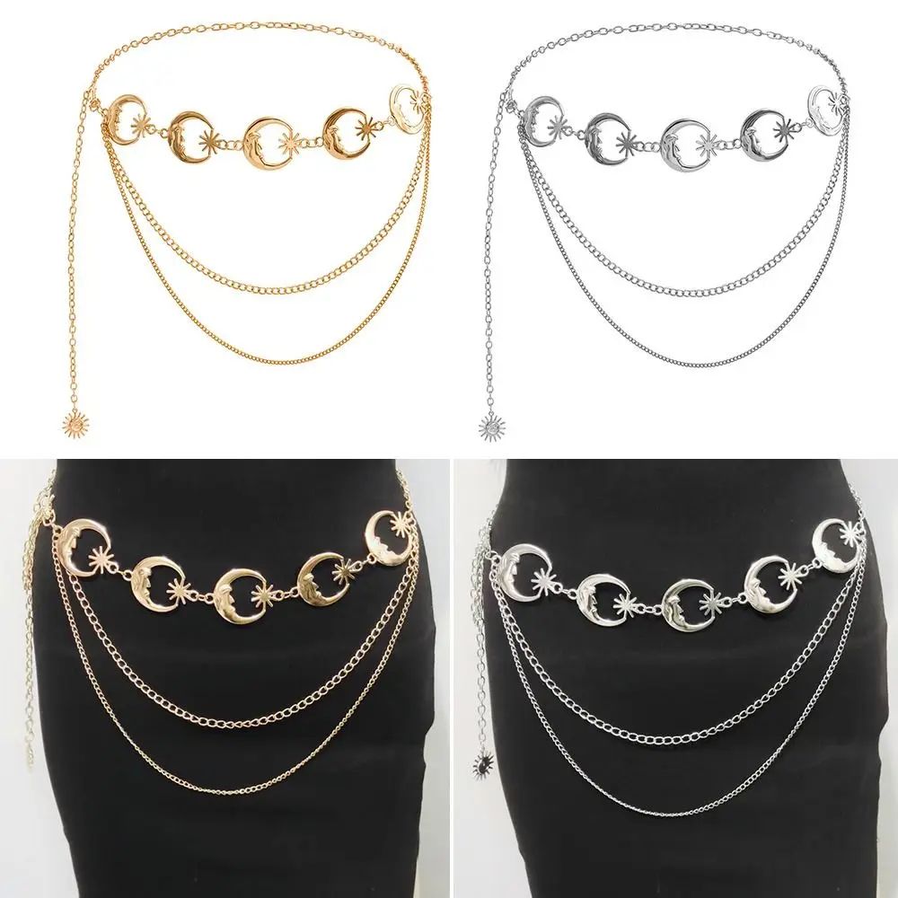 Vintage Moon Layered Waist Chain Belt For Women Punk Hip Hop High Waist Statement Accessory 0