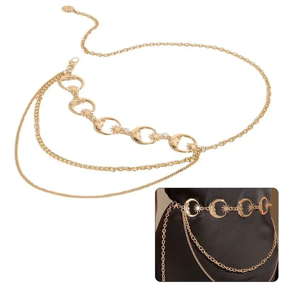 Vintage Moon Layered Waist Chain Belt For Women Punk Hip Hop High Waist Statement Accessory 4