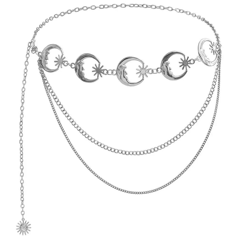 Vintage Moon Layered Waist Chain Belt For Women Punk Hip Hop High Waist Statement Accessory 7