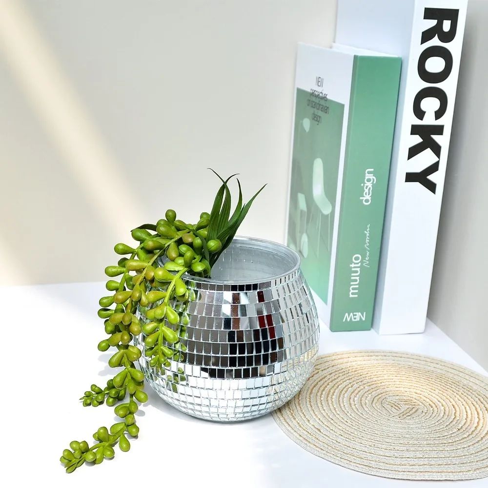 Disco Ball Planter Mirror Mosaic Vase Aesthetic Home Decor Plant Holder 1