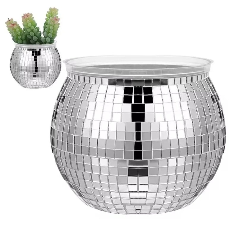 Disco Ball Planter Mirror Mosaic Vase Aesthetic Home Decor Plant Holder 3
