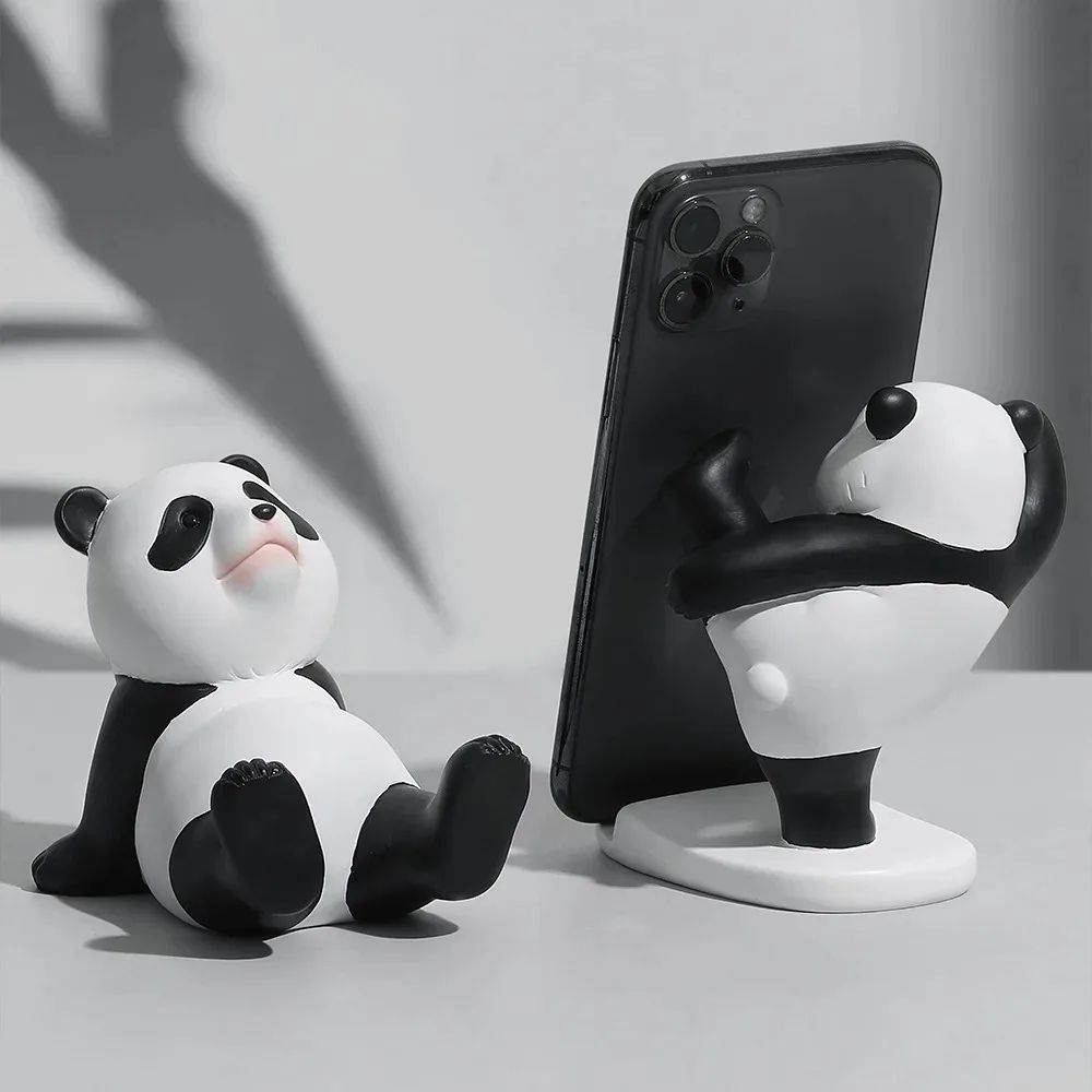 Panda Phone Stand Resin Figurine For Cute Desk Decor 0