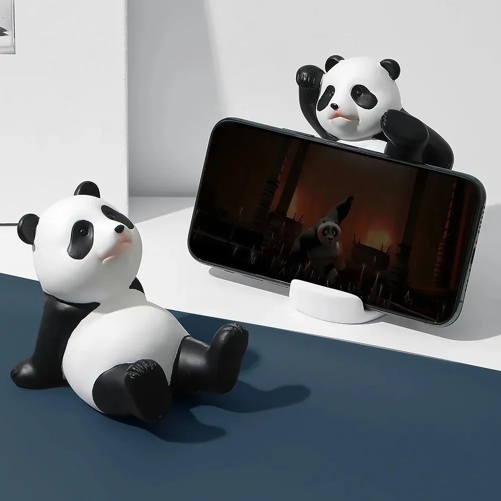 Panda Phone Stand Resin Figurine For Cute Desk Decor 2