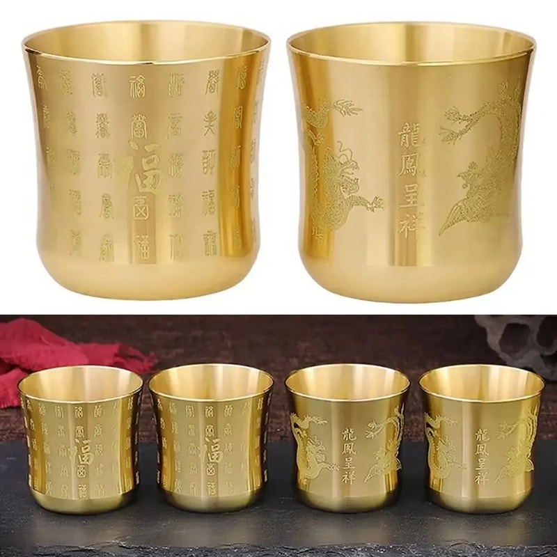 Auspicious Wealth Brass Tea Cup Feng Shui Cornucopia Baifu Mug For Prosperity Home Decor 0