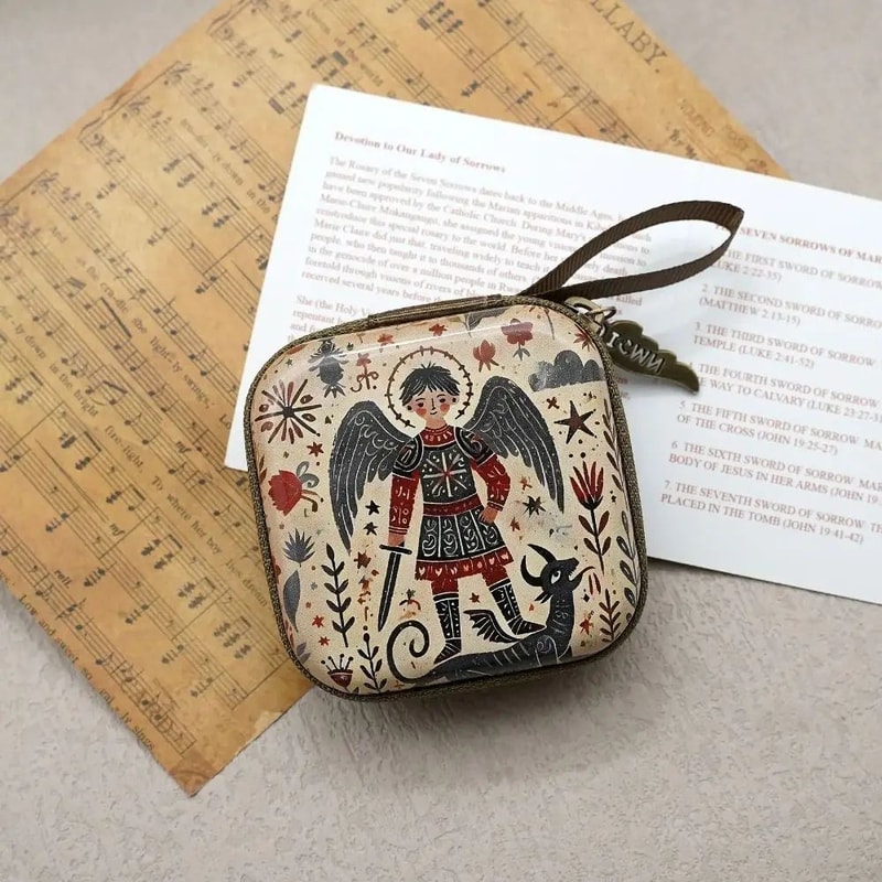 Virgin Mary Rosary Storage Bag Portable Christian Jewelry Box 5