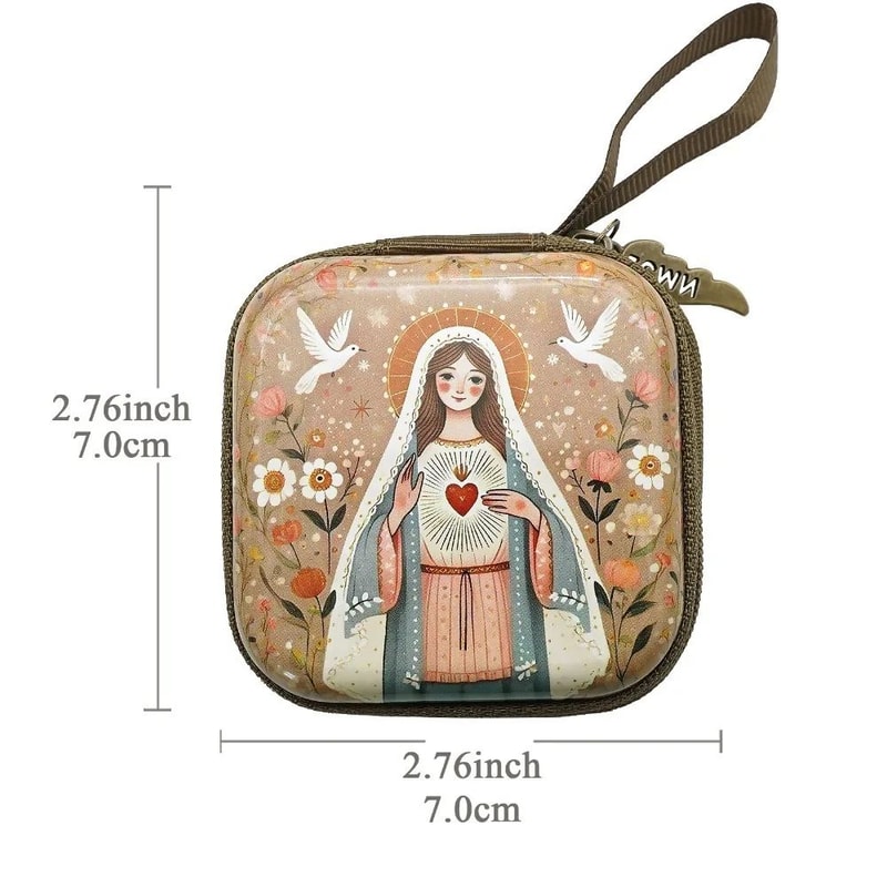 Virgin Mary Rosary Storage Bag Portable Christian Jewelry Box 22