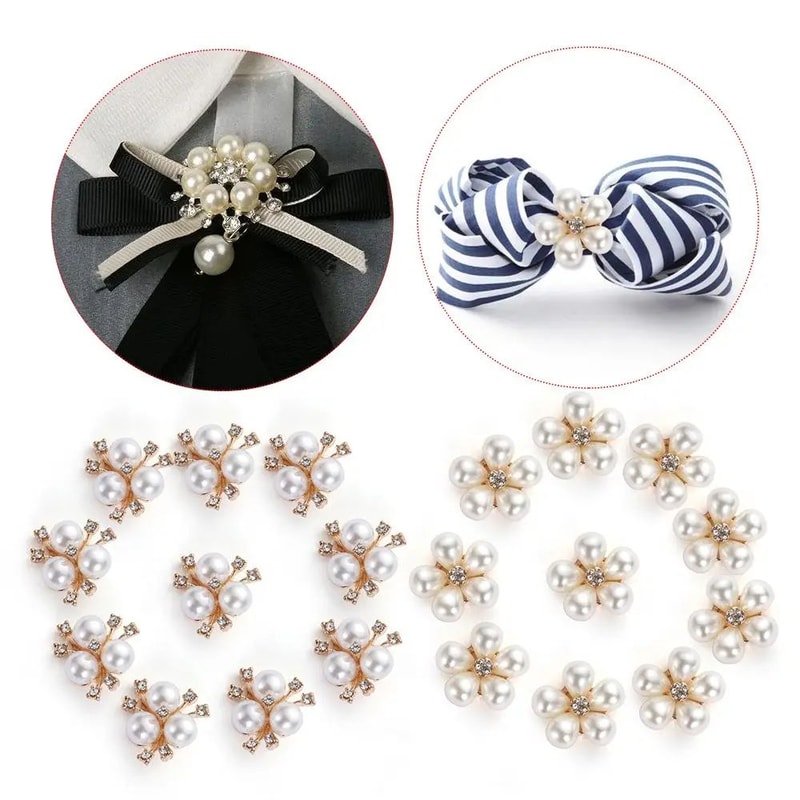 Elegant Rhinestone Pearl Flower Buttons Set For Wedding Crafts And DIY Accessories 0