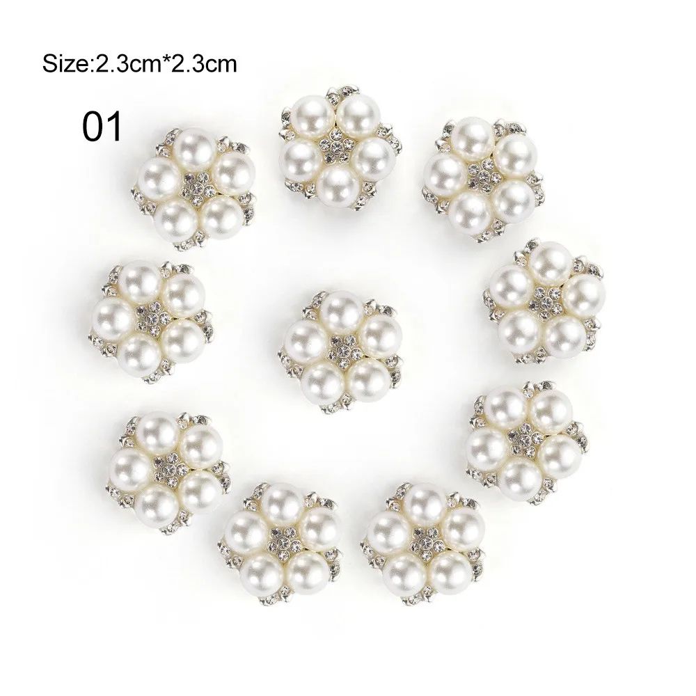 Elegant Rhinestone Pearl Flower Buttons Set For Wedding Crafts And DIY Accessories 6