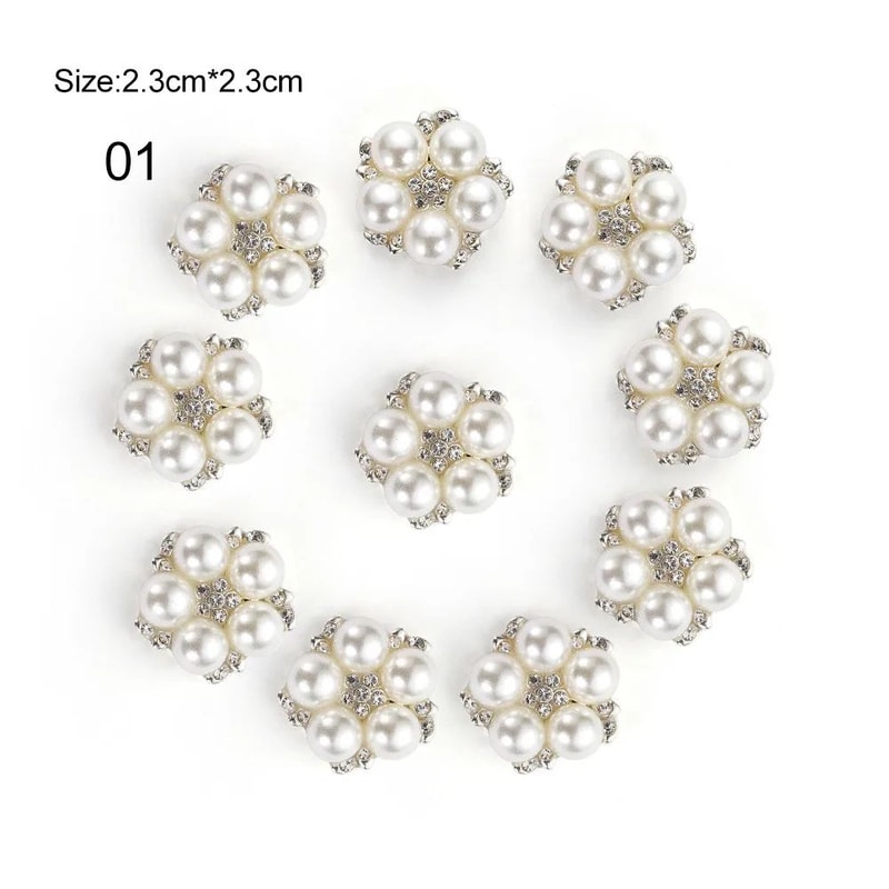 Elegant Rhinestone Pearl Flower Buttons Set For Wedding Crafts And DIY Accessories 6