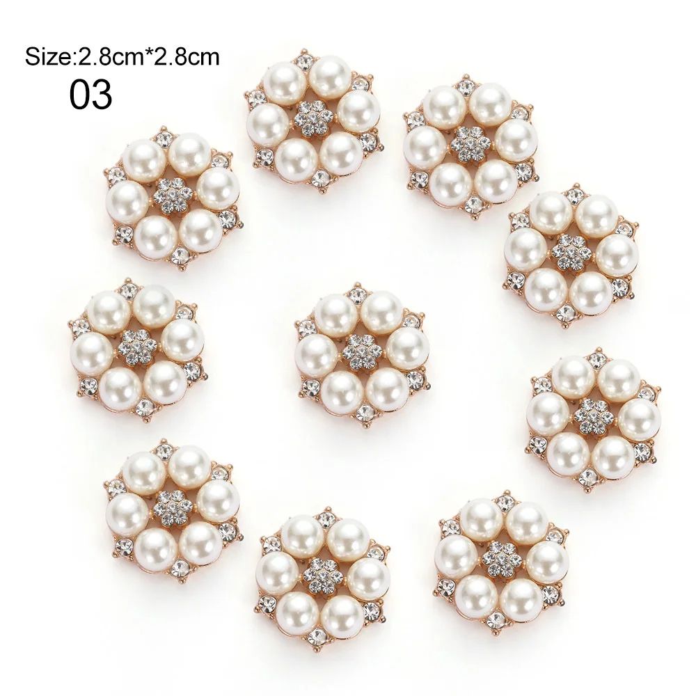 Elegant Rhinestone Pearl Flower Buttons Set For Wedding Crafts And DIY Accessories 8