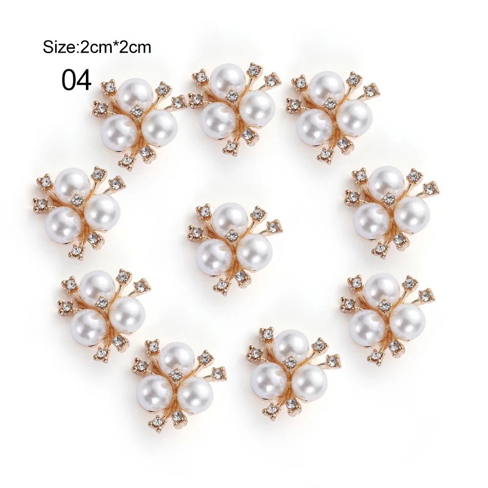 Elegant Rhinestone Pearl Flower Buttons Set For Wedding Crafts And DIY Accessories 9