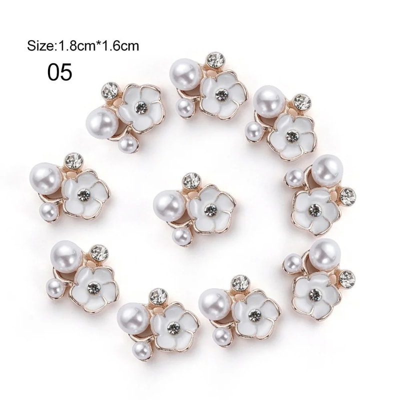 Elegant Rhinestone Pearl Flower Buttons Set For Wedding Crafts And DIY Accessories 10