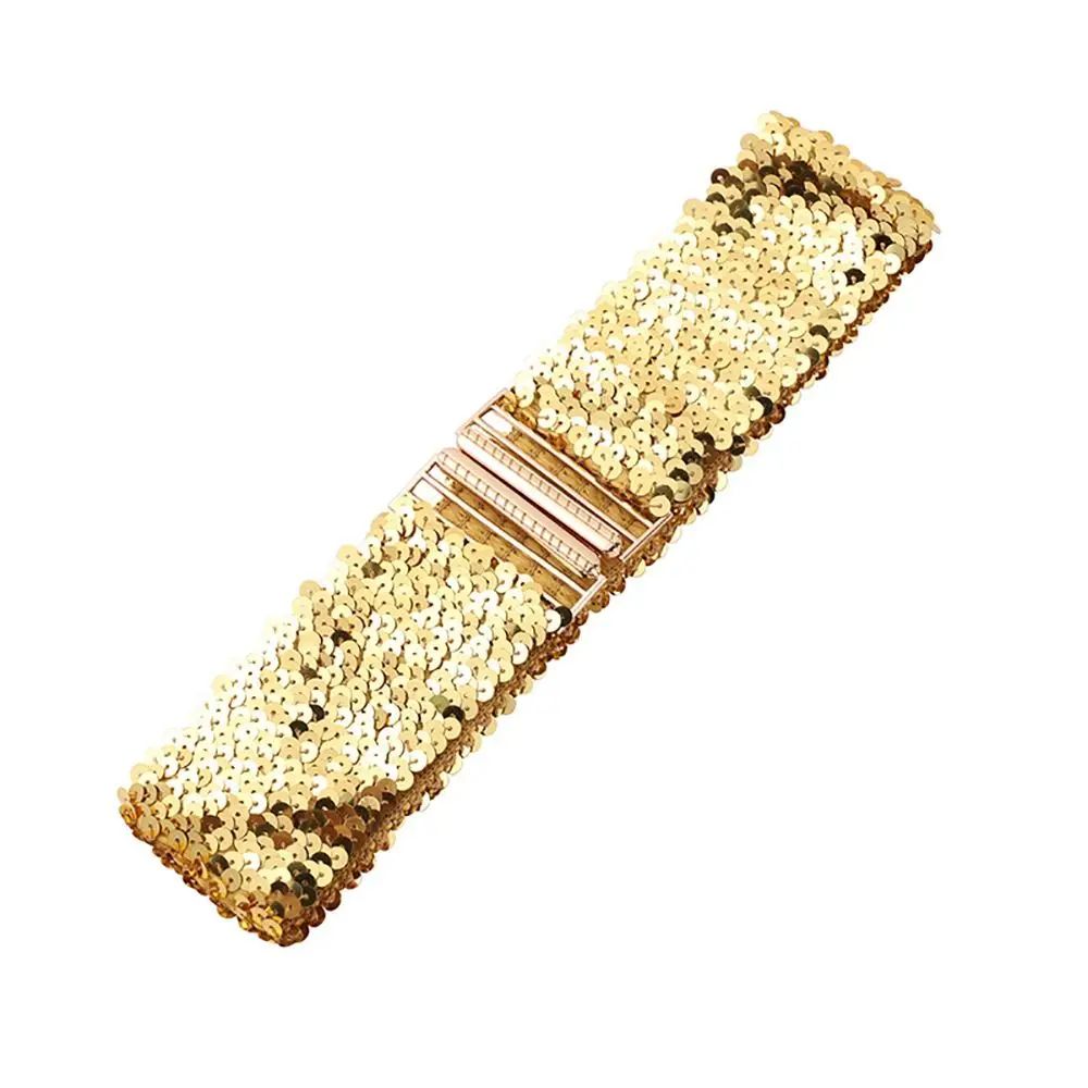 Gold Buckle Sequin Stretch Waist Belt 9