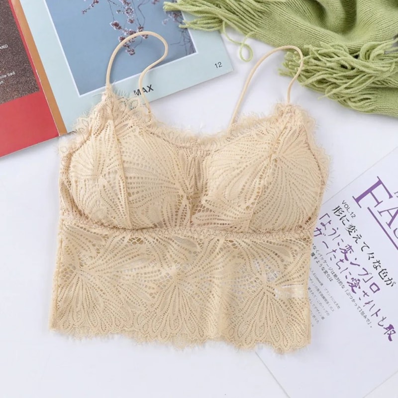 Lace Bralette Crop Top For Women Sexy Sleeveless Bustier With Zipper Back 1
