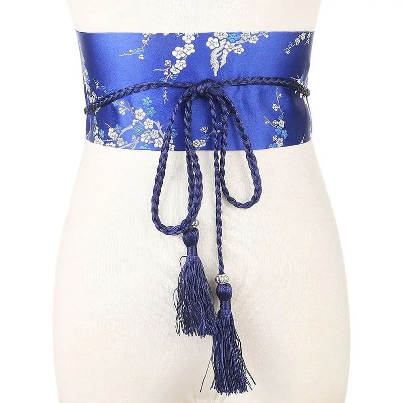 Vintage Floral Kimono Obi Belt Satin Waist Cincher 5