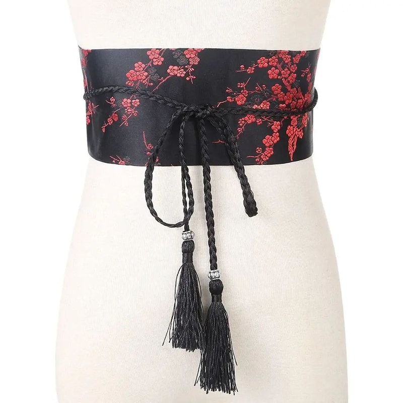 Vintage Floral Kimono Obi Belt Satin Waist Cincher 8