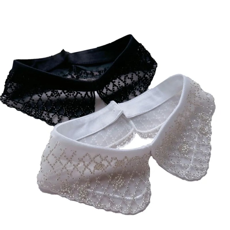 Elegant Detachable Lace Collar With Embroidered Beaded Detail Vintage Shawl 1