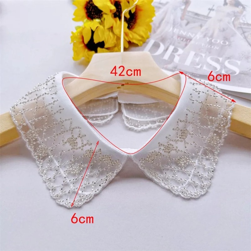 Elegant Detachable Lace Collar With Embroidered Beaded Detail Vintage Shawl 5
