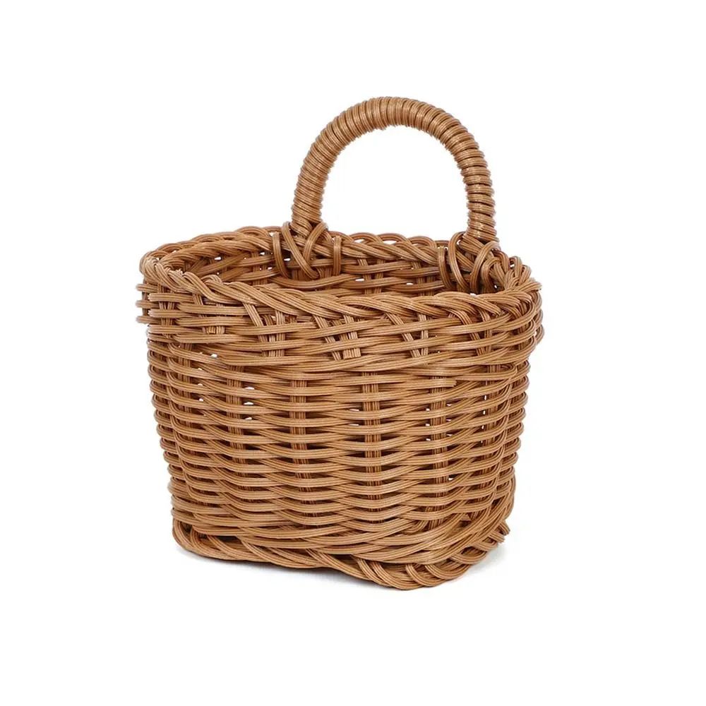 Handwoven Rattan Storage Basket With Handle Rustic Hanging Kitchen Organizer 9