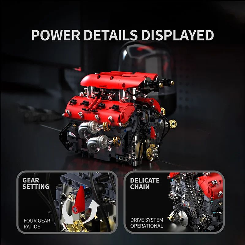 V8 Engine Model Kit With Motorized Building Blocks 1370pcs STEM Assembly Set 3
