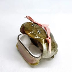 cute frog airpods case with pink bow handmade earbud cover
