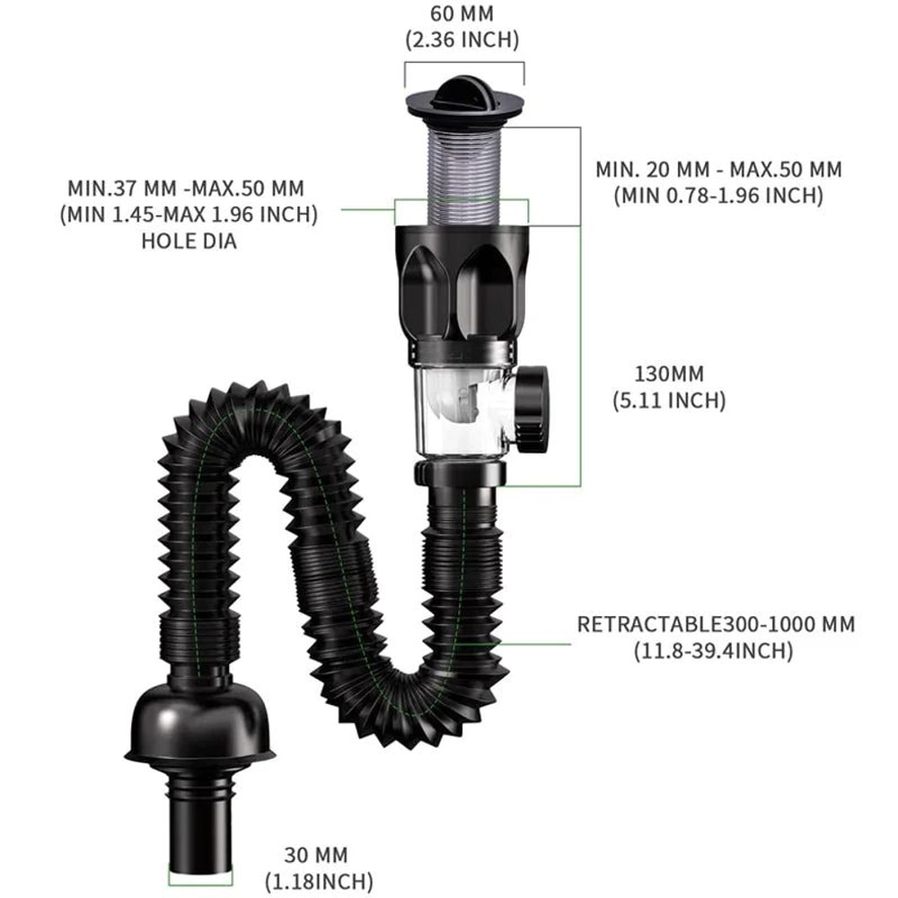 Flexible AntiOdor Sink Drain Pipe With Deodorizing Filter 4