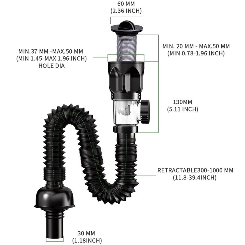 Flexible AntiOdor Sink Drain Pipe With Deodorizing Filter 4