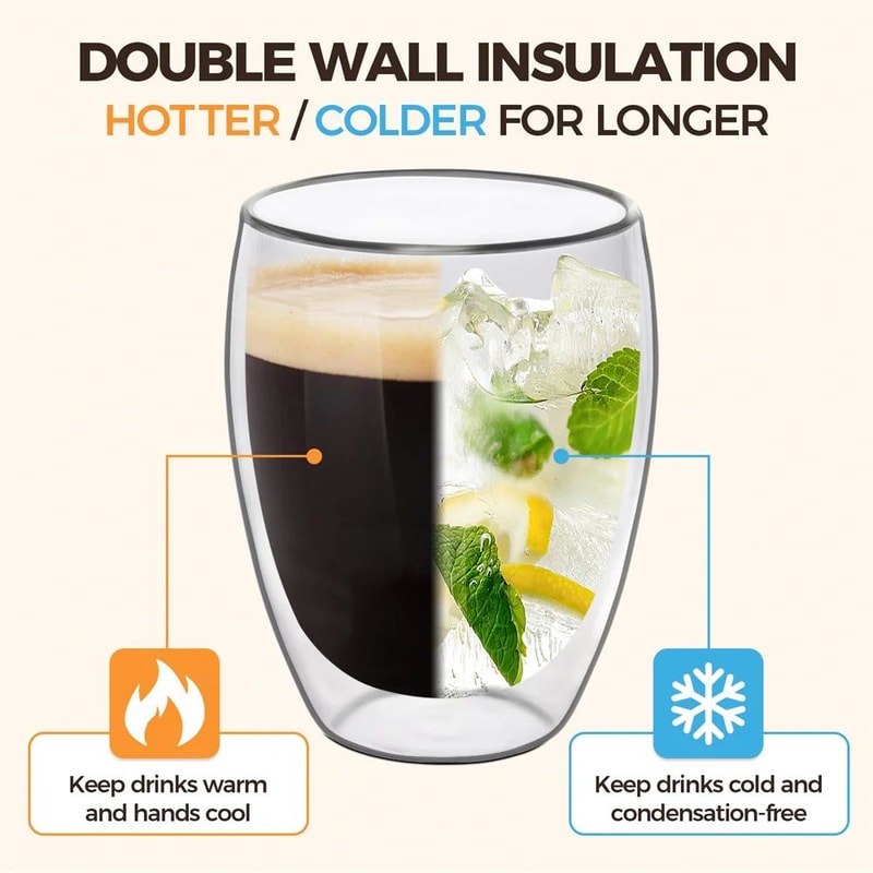 Double Wall Insulated Glass Espresso Cups Set Thermal Coffee Latte Mugs 6Piece 1