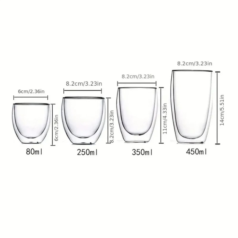 Double Wall Insulated Glass Espresso Cups Set Thermal Coffee Latte Mugs 6Piece 2