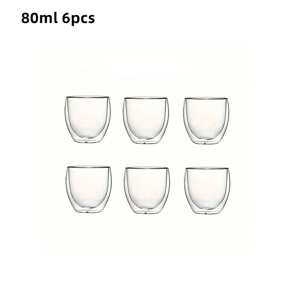 Double Wall Insulated Glass Espresso Cups Set Thermal Coffee Latte Mugs 6Piece 6