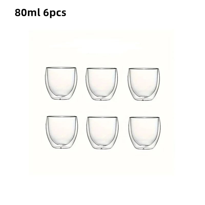 Double Wall Insulated Glass Espresso Cups Set Thermal Coffee Latte Mugs 6Piece 6
