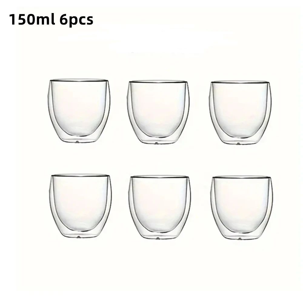 Double Wall Insulated Glass Espresso Cups Set Thermal Coffee Latte Mugs 6Piece 7