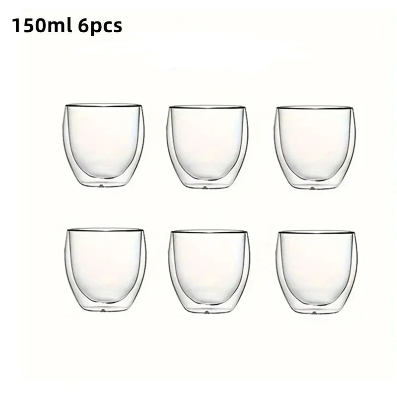 Double Wall Insulated Glass Espresso Cups Set Thermal Coffee Latte Mugs 6Piece 7