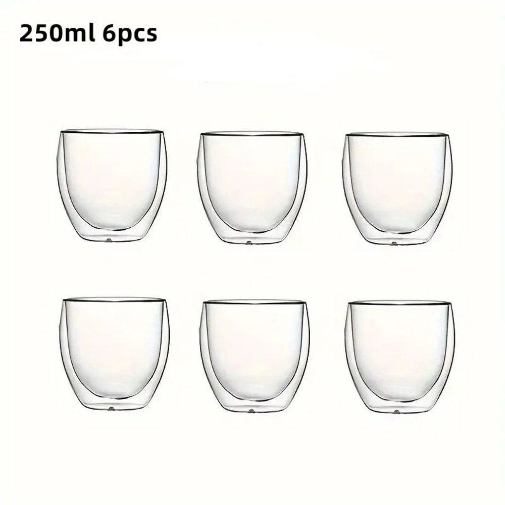 Double Wall Insulated Glass Espresso Cups Set Thermal Coffee Latte Mugs 6Piece 8