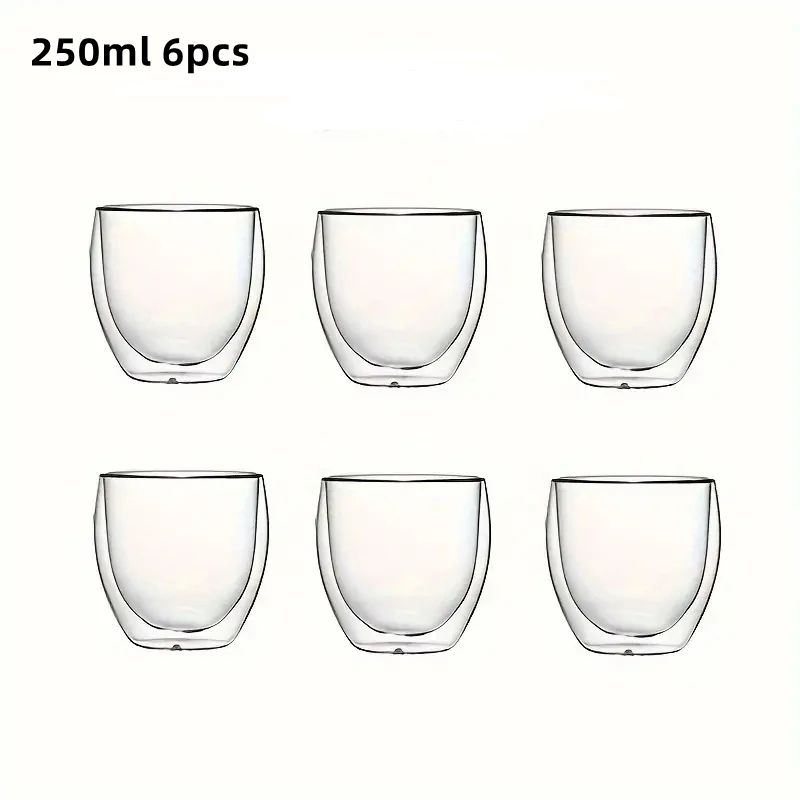 Double Wall Insulated Glass Espresso Cups Set Thermal Coffee Latte Mugs 6Piece 8
