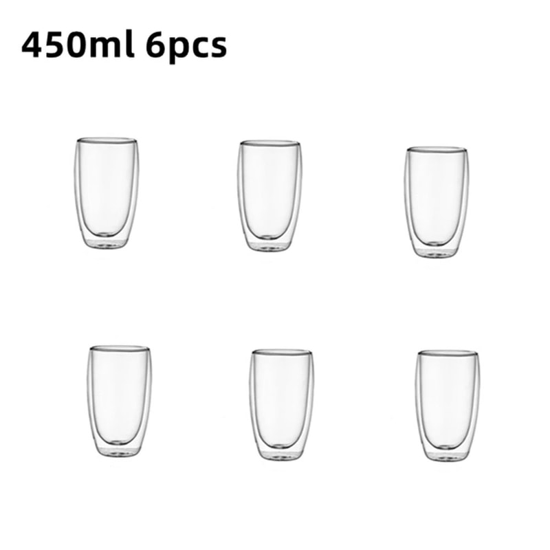 Double Wall Insulated Glass Espresso Cups Set Thermal Coffee Latte Mugs 6Piece 10